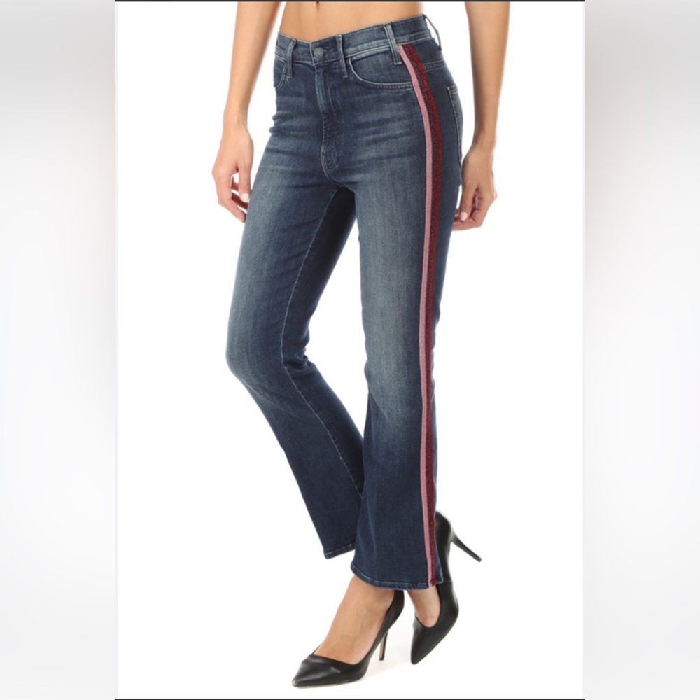 Mother High Waisted Looker Here kitty, kitty Glitter Racer jeans
